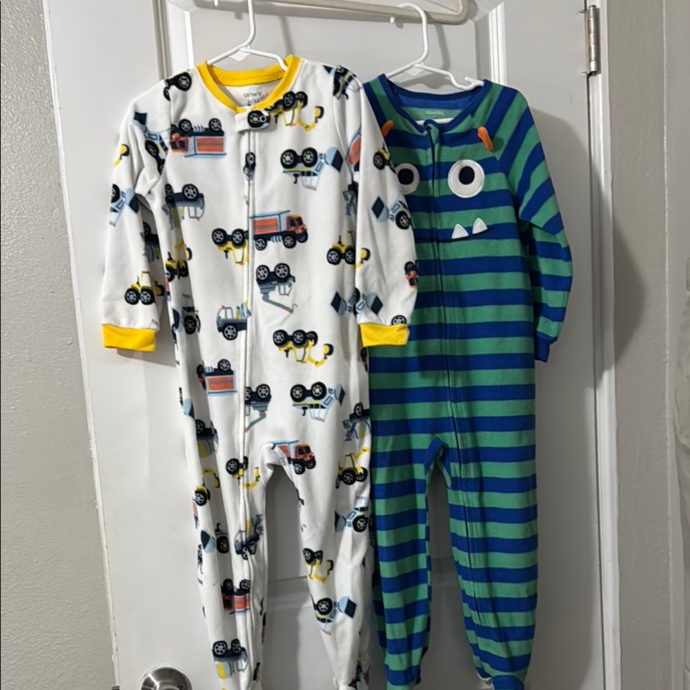 Carter's White and Green Footies Soft One Pieces